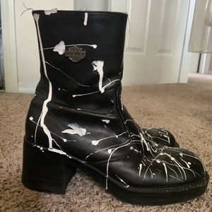 Black Paint Splatter Vintage Harley Davidson Boots
